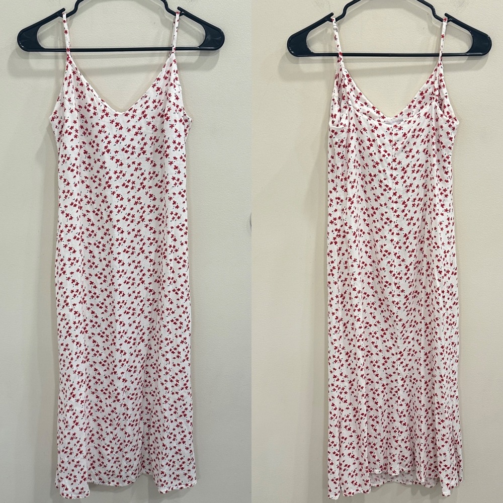 Reformation Sophia Boston‎ Ditsy Floral Slip Dress White Red Crepe Midi V-Neck 4